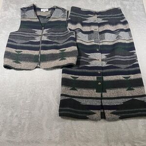 Northern Isles Skirt Vest Set Women Medium 14 Gray Wool Blend Southwest USA